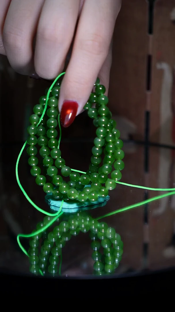 未镶嵌和田玉挂件35.5克俄料碧玉108珠串卡6mm