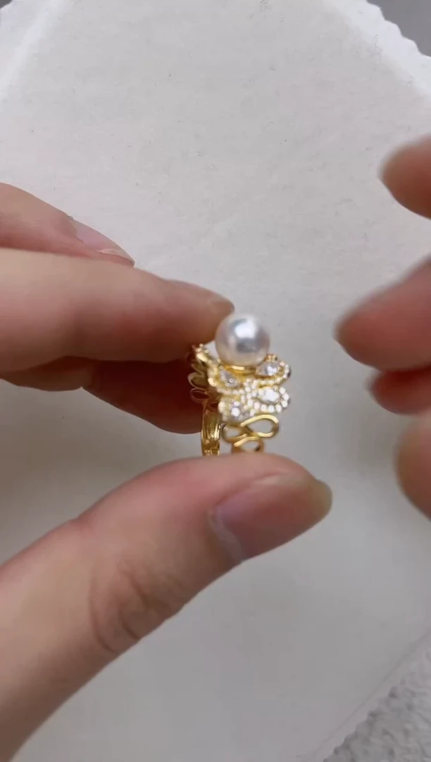 银S925镶嵌戒指海水珍珠