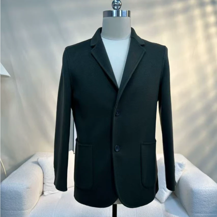 新款冬季羊绒毛呢大衣西装时尚双面呢常规休闲百搭男士短款外套