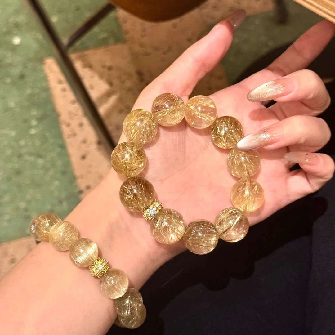 【招财进宝】天然金发晶手串女金钛晶手串吸金运运送礼物多样性发一