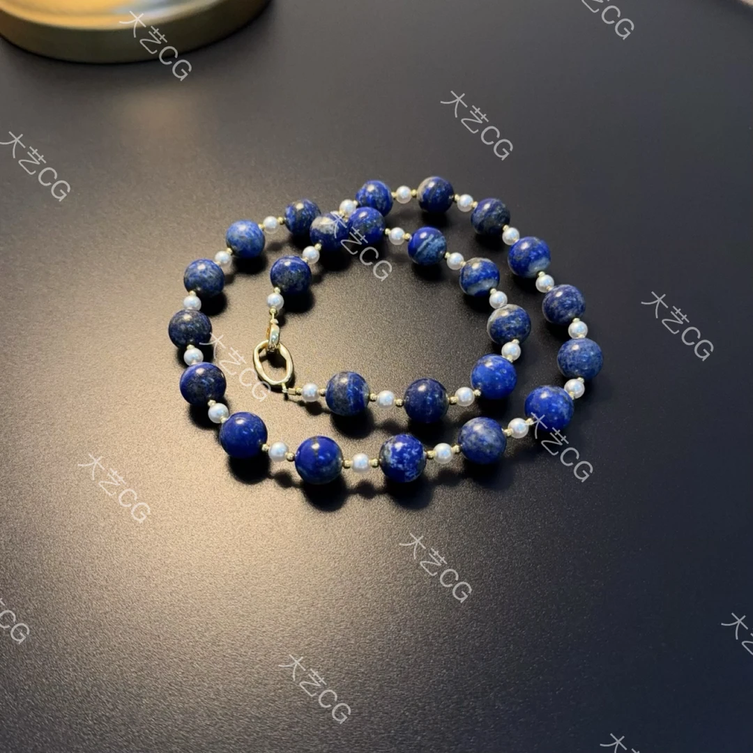 合金石英石项链 蓝色珠串新中式高级感优雅国风长链NEGlc 0540