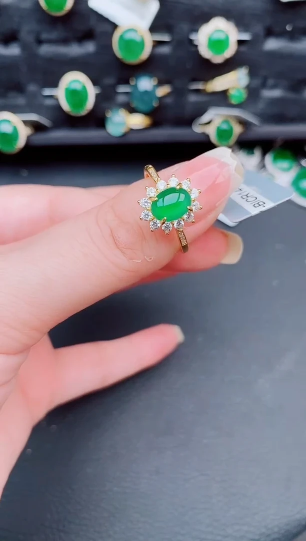 翡翠戒指银S925镶嵌天然a货翡翠317