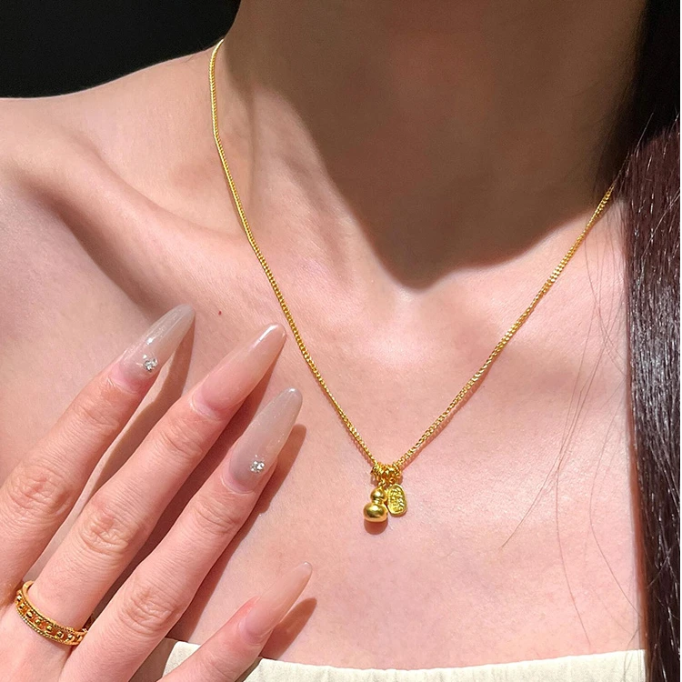 钛钢项链 新中式金色葫芦吊坠项链新款高级感小众精致贵气锁骨链