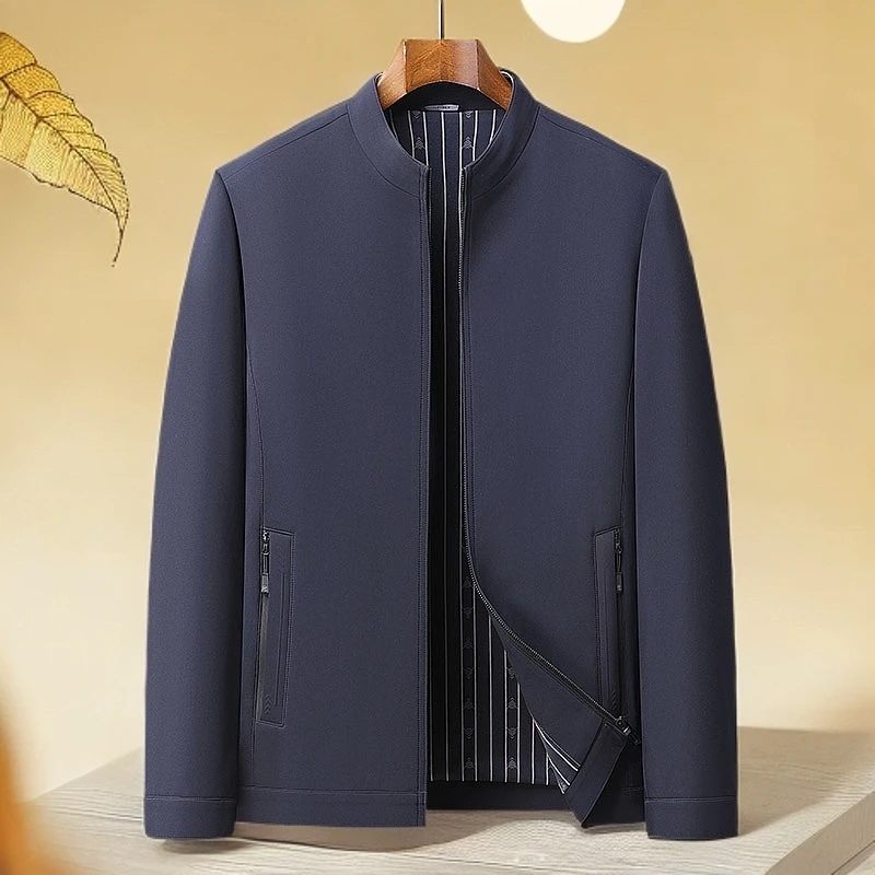 中老年上装薄款春季立领夹克男士休闲爸爸男装装商务茄克外套男