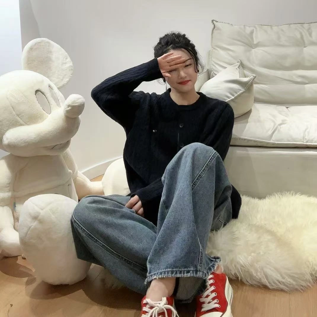 秋冬麻花绞花单排扣刺绣马球毛衣针织开衫4-12-21