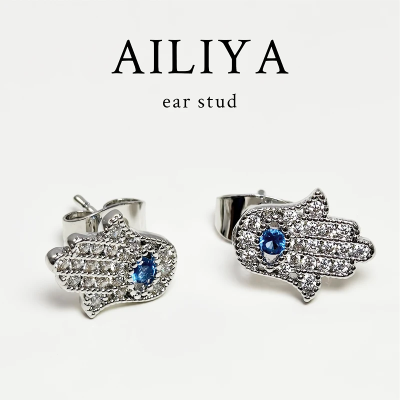 铜合金锆石耳饰 复古港风女法式耳钉设计师百搭设计感镶嵌精致