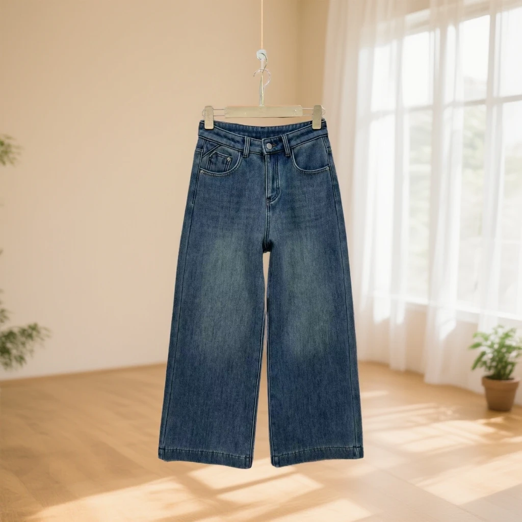 93631加绒加厚阔腿牛仔裤女款时尚百搭简约显瘦牛仔裤