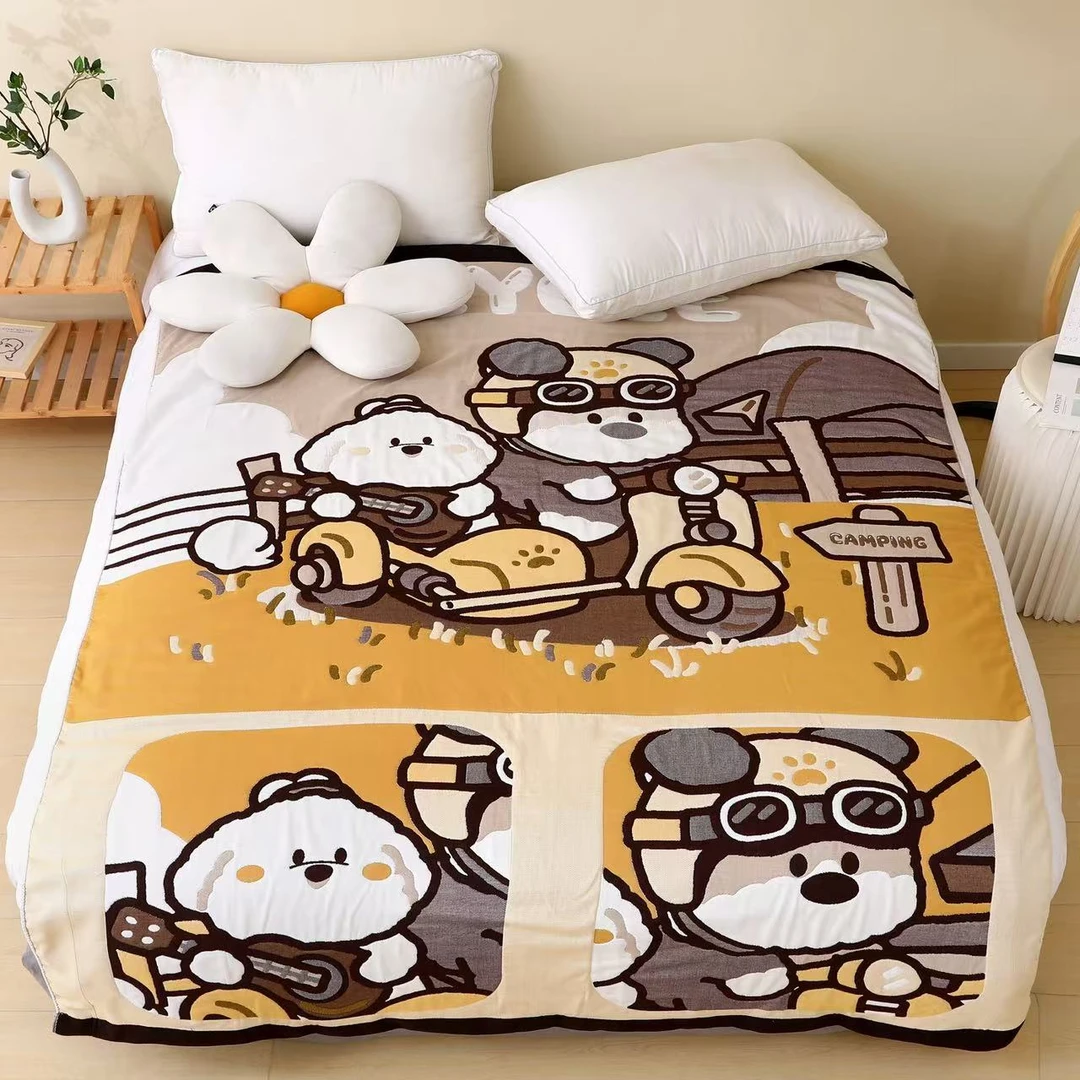 【温暖家居】棉纱面包被150×200cm-度假小狗