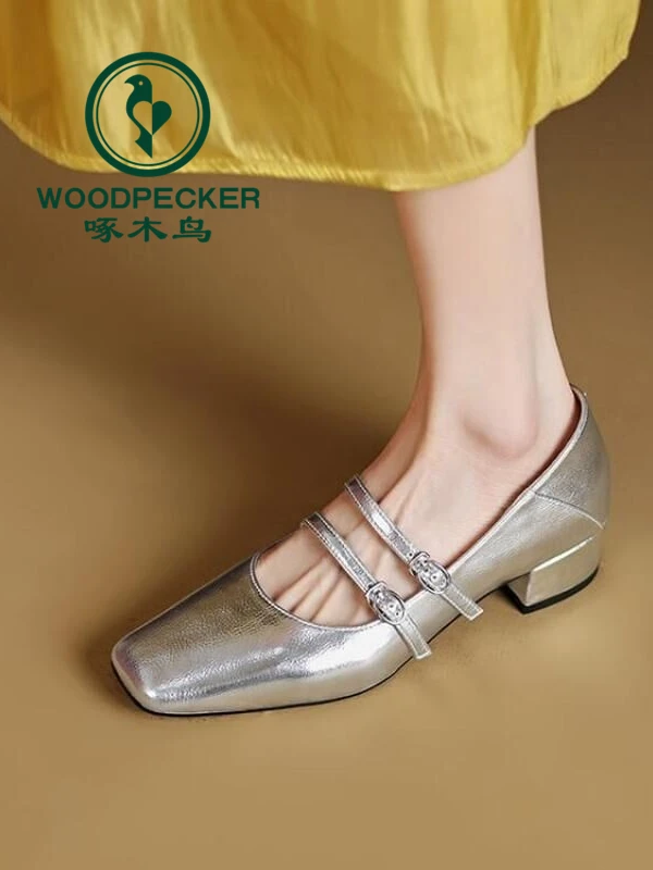 啄木鸟不累脚玛丽珍高跟鞋女2025新款气质百搭粗跟鞋浅口高跟单鞋