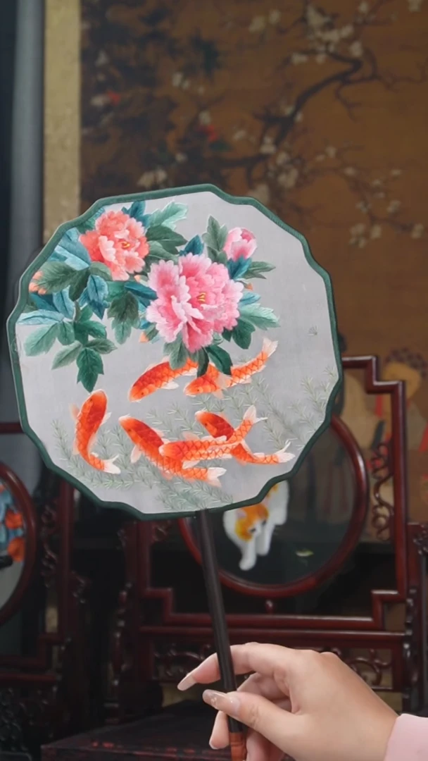 刺绣团扇 绣花双面非遗