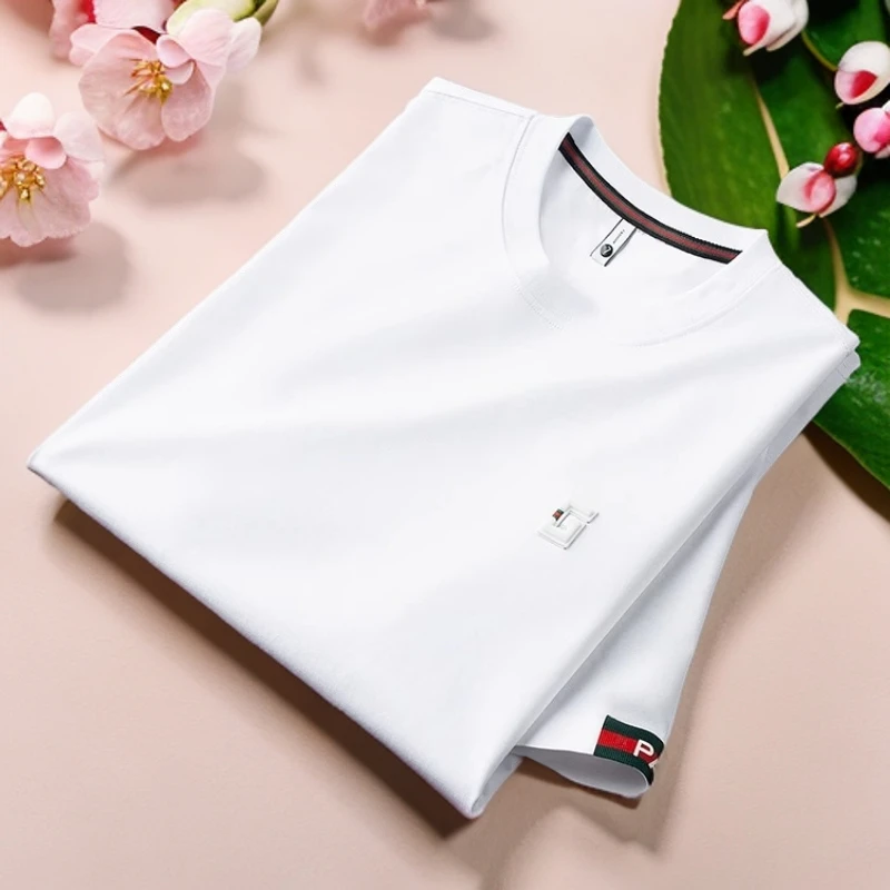 考蒂玻帕 时尚夏季薄款冰丝无痕白色t恤男短袖修身欧货半袖男休闲