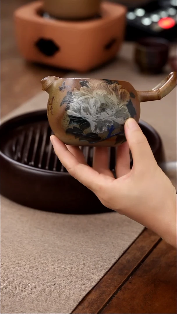 茶壶紫砂牡丹公道杯