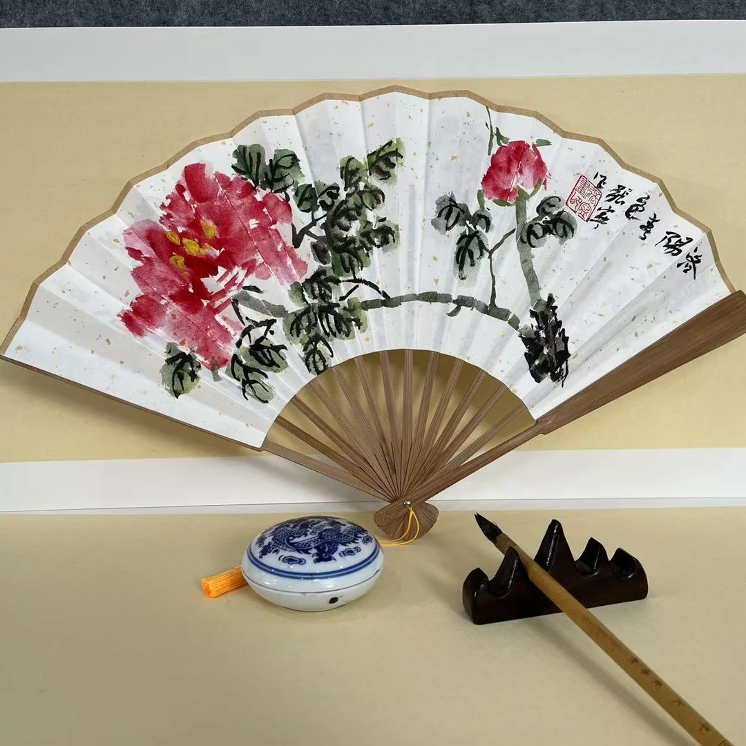 【顺丰包邮】闫露羽老师手绘扇/文玩/牡丹/折扇八寸