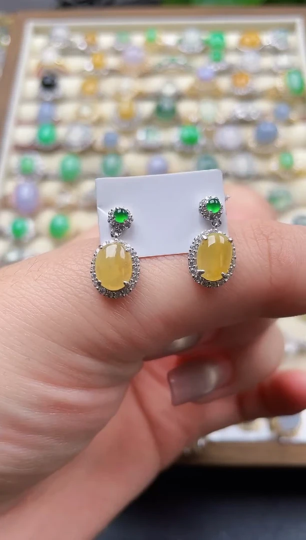 银S925镶嵌翡翠耳饰109