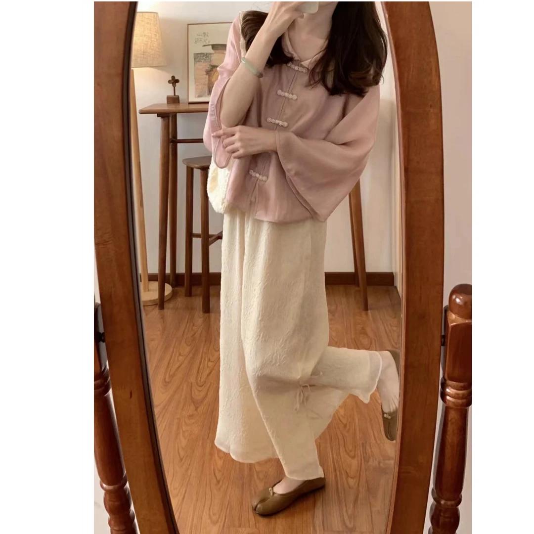 2025初春女装新款别致漂亮小衫新中式国风小清新甜美粉色盘扣衬衫