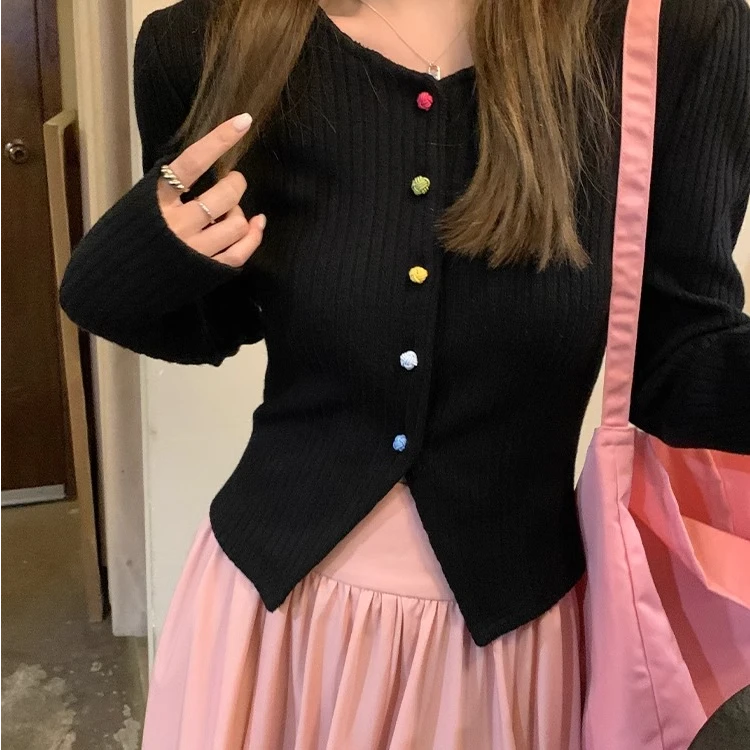 软糯新款洋气打底圆领针织上衣女设计感修身百搭显瘦长袖小个子