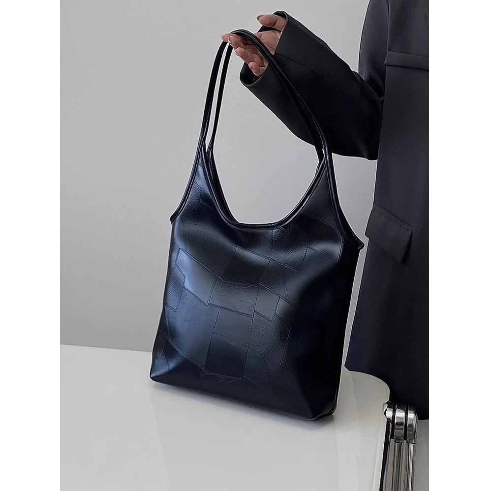 70【拼皮黑】小众设计新款女包韩版秋冬大容量高级感通勤手提托特包