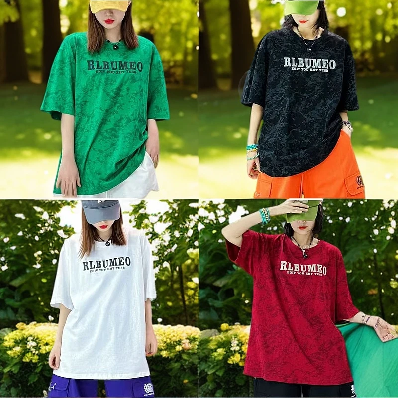 纤瑞雪工厂【513款短袖单品】男女同款扎染工艺宽松休闲短袖印花