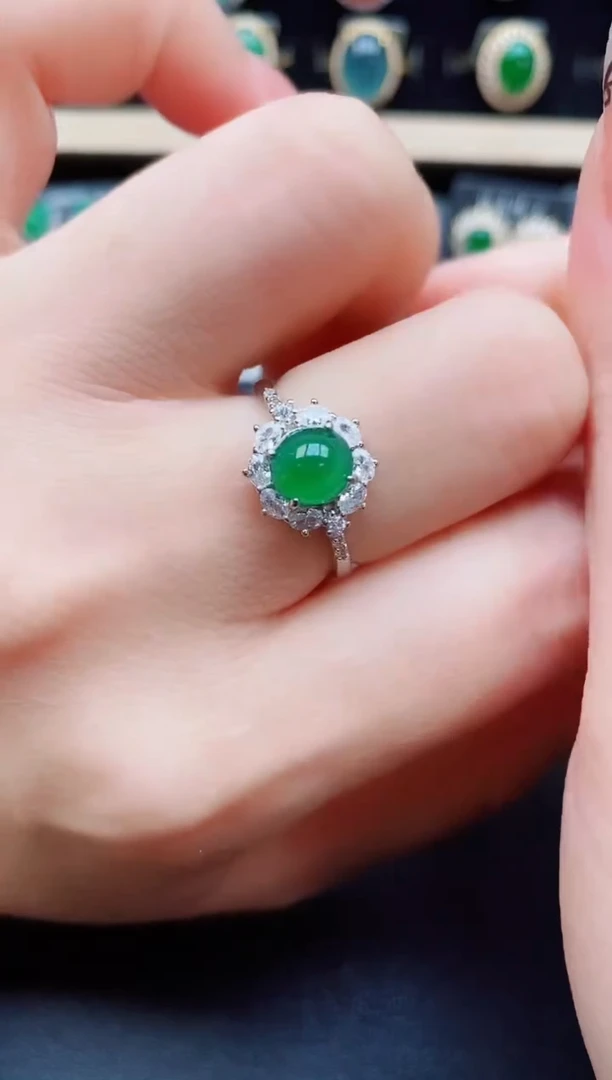 翡翠戒指银S925镶嵌5080