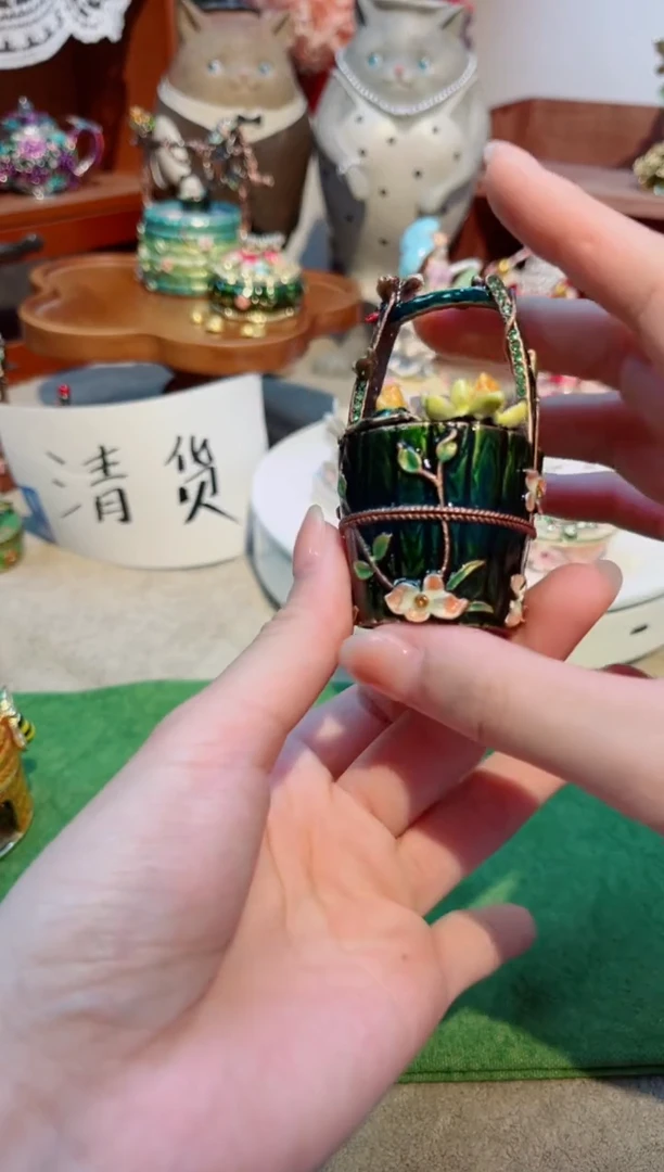 瓷片福利微瑕中古款高质珐琅彩合金摆件首饰盒