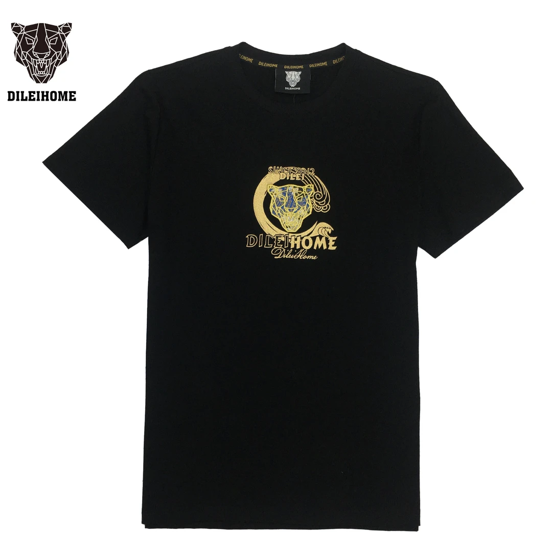 DILEIHOME帝垒M2302DT1087短袖T恤印花夏季时尚休闲黑色百搭轻奢