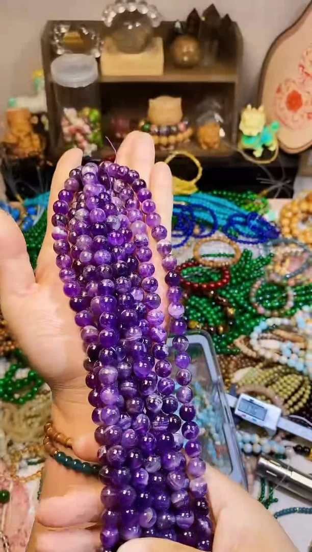 玛瑙/玉髓手链合金紫水卡10半成品38颗左右