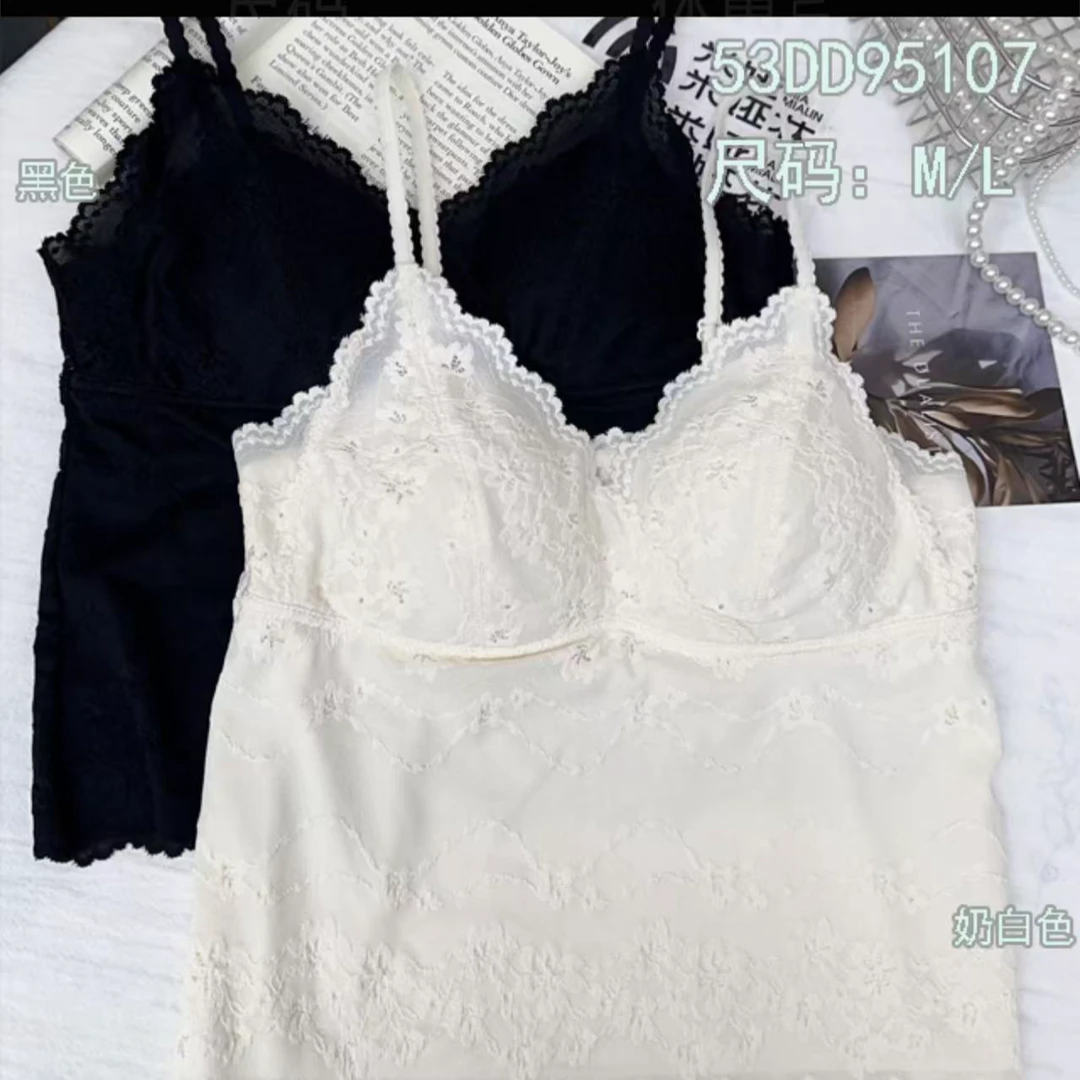 万络媞95107日式棉感蕾丝长款吊带百搭纯欲女士细肩带吊带内搭