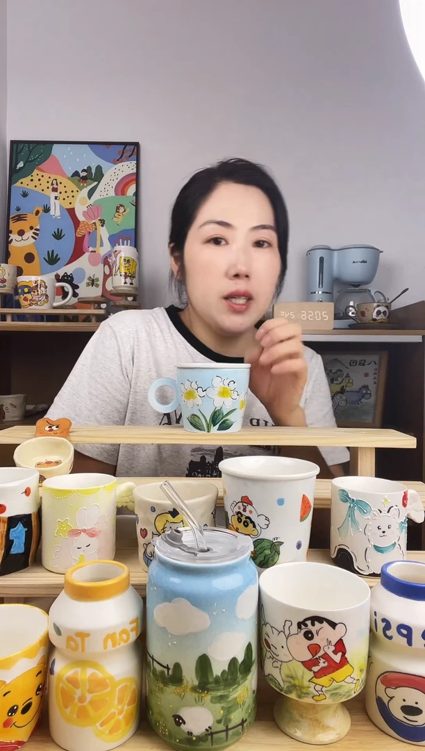 瓷片景德镇高温釉下彩陶瓷手绘卡通创意