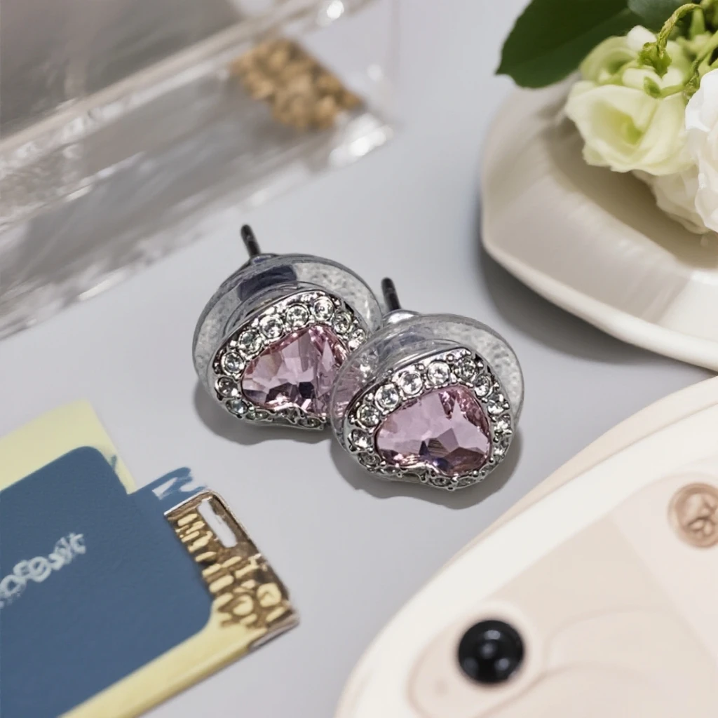 95新 Marc Jacobs/莫杰  施华洛世奇粉色心耳钉 1857 3002