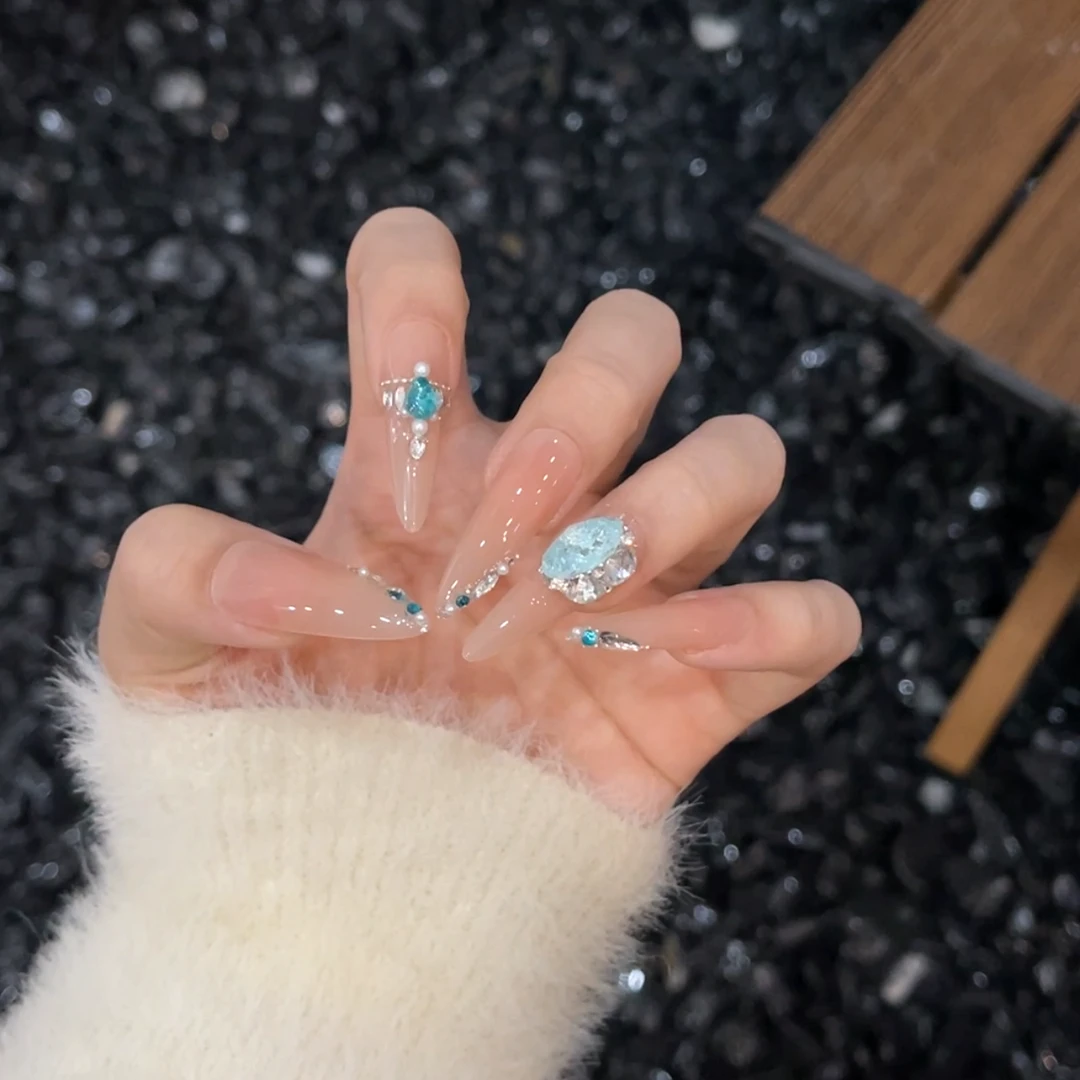 【海蓝宝】-圣玛丽亚海蓝宝水晶冰裂晶体高级感穿戴甲