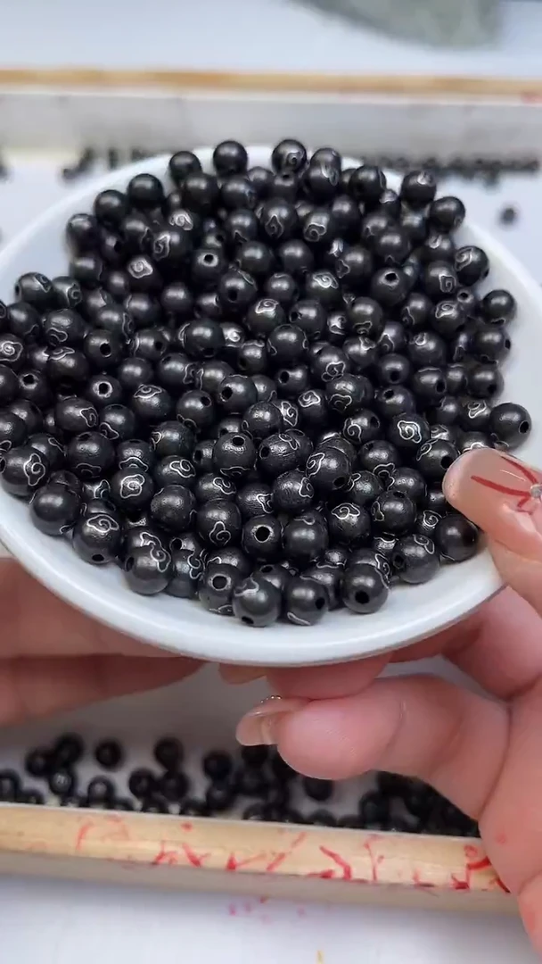 风车木（黑檀木）散珠L182银镶 黑檀木祥云6mm10颗9.9元