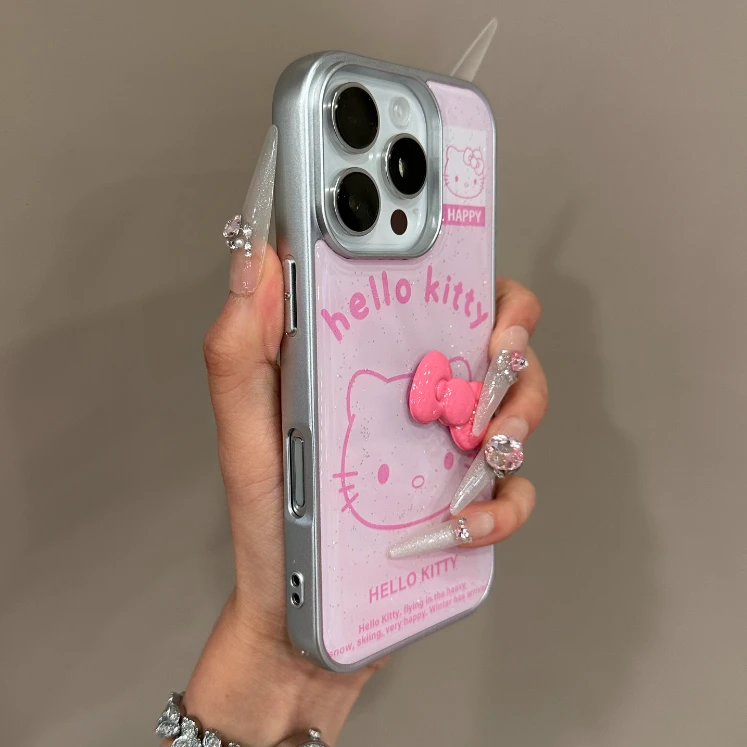 ins卡通电镀kt猫蝴蝶结适用iPhone16/15手机壳苹果14promax女13韩