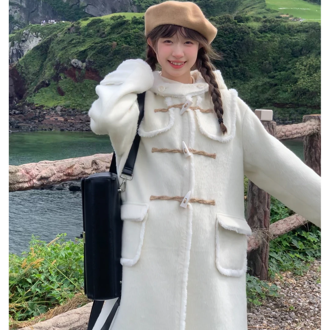 清仓霍里德地图 大衣外套女2024秋冬甜美加厚夹棉羊毛呢外套