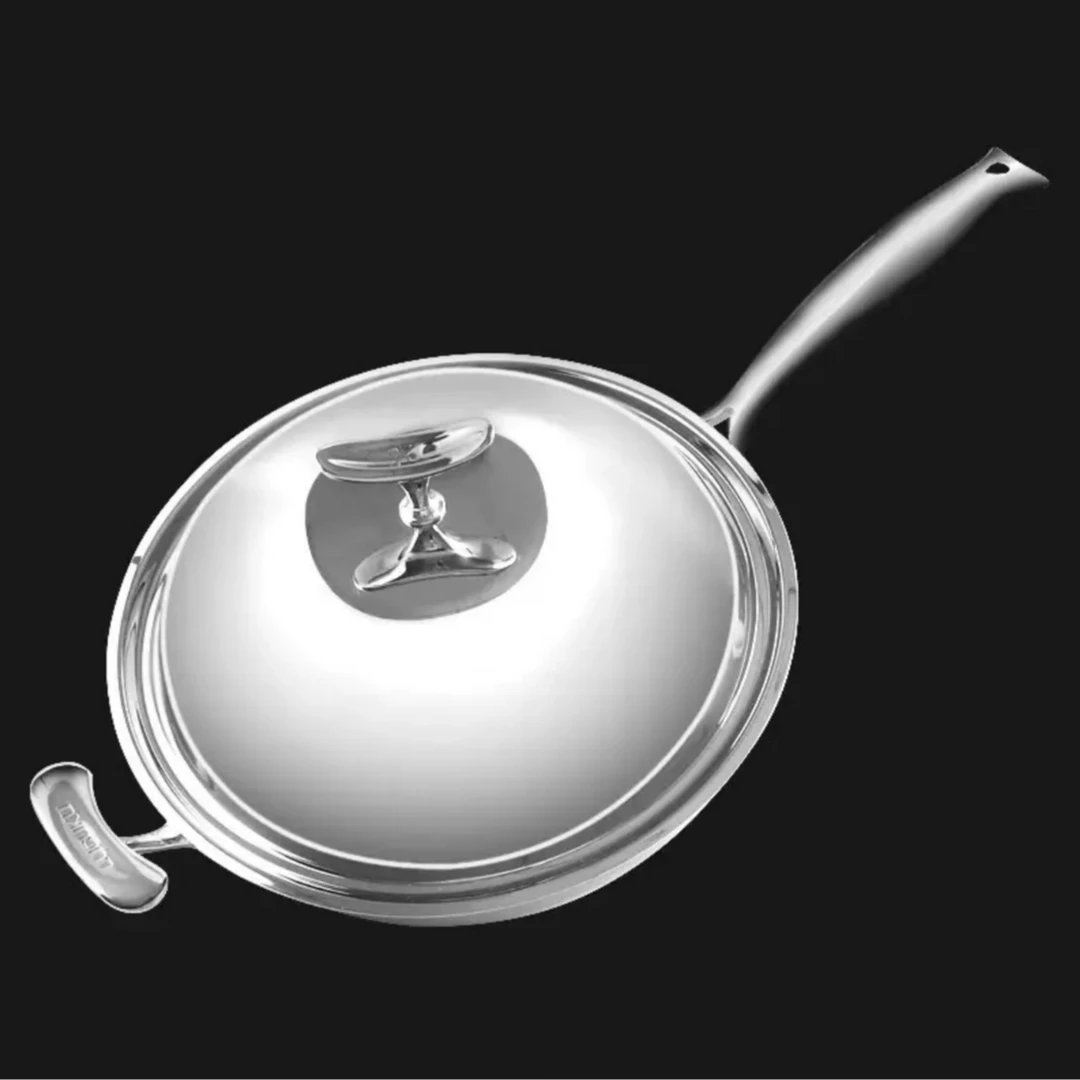 路卡酷家用加厚电磁炉炒锅304不锈钢无涂层燃气灶通用物理不粘32