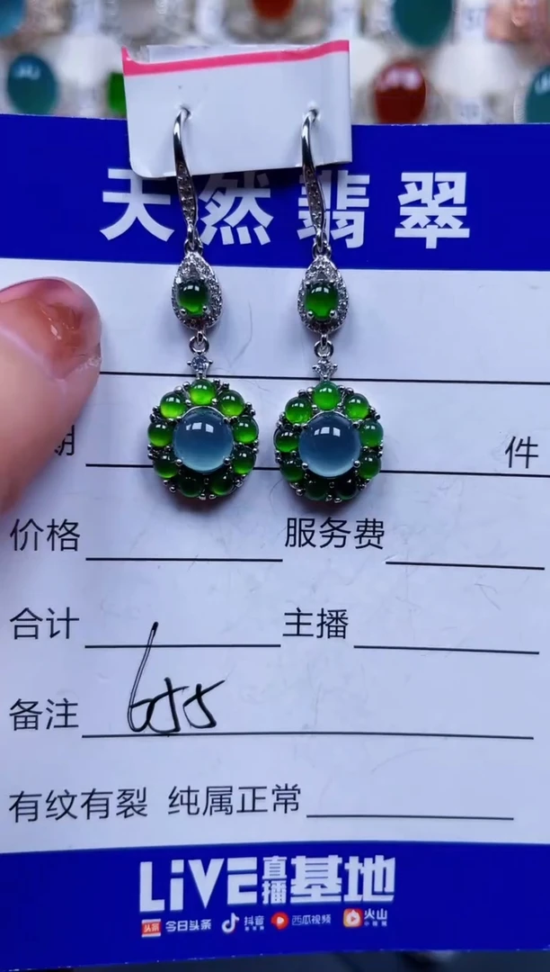 银S925镶嵌翡翠耳饰655