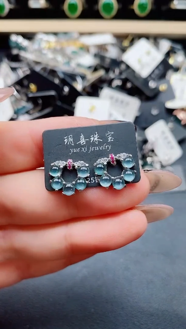 翡翠银S925镶嵌耳饰50850
