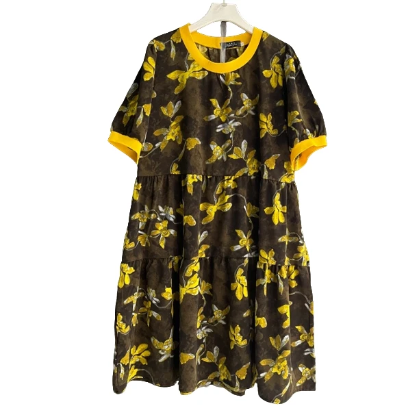 套头碎花短袖长裙夏季印花连衣裙休闲舒适女装圆领