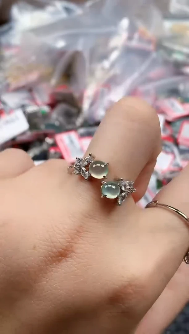 银S925镶嵌戒指翡翠天然A货缅甸翡翠