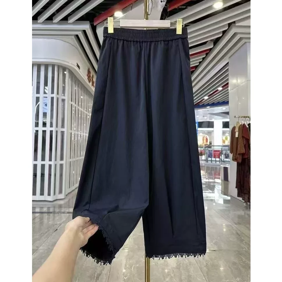 D151女装新款裤脚花边直筒休闲裤7122