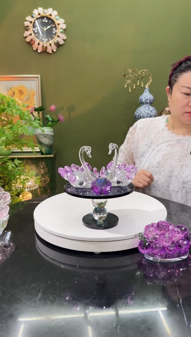 人造水晶转盘水晶天鹅紫