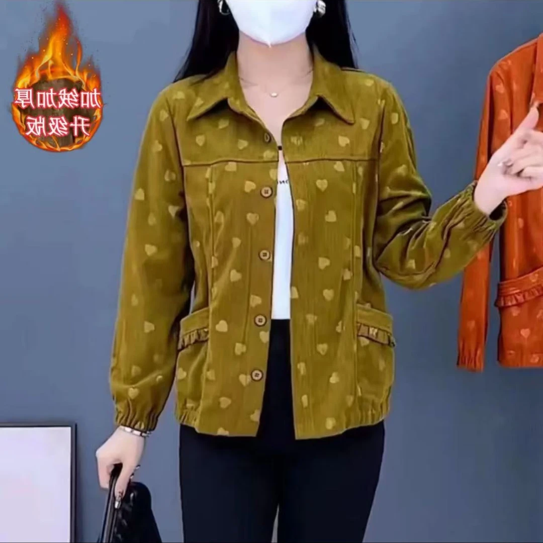 【加绒款】中老年灯芯绒加绒外套妈妈装新款时尚洋气显瘦款加厚上衣