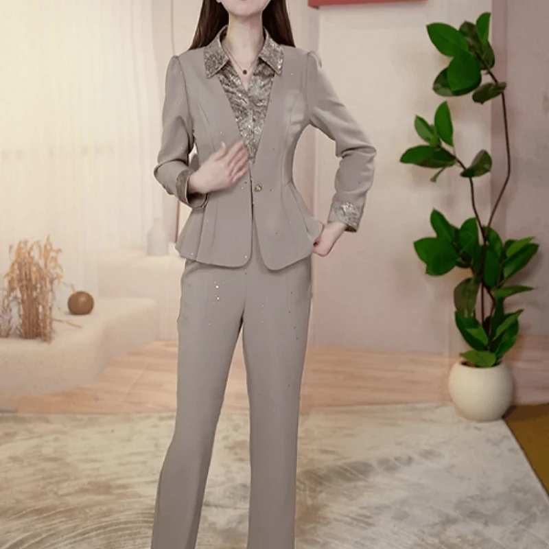B042【上衣+休闲裤】2025秋季新款时尚气质高端精致修身显瘦套装