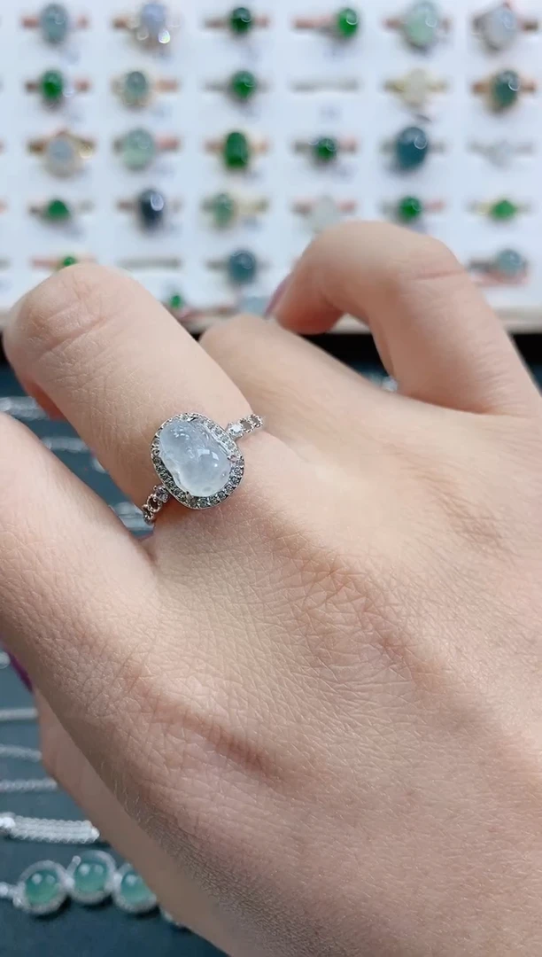 银S925镶嵌戒指翡翠天然翡翠