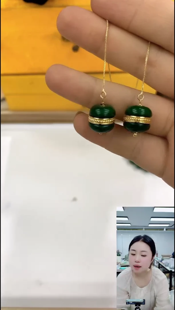 玛瑙/玉髓颈饰合金1054绿色耳线