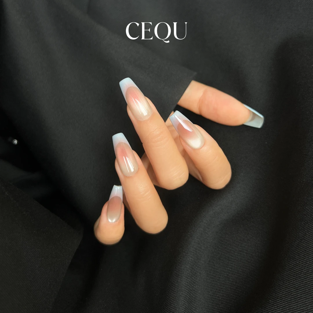 CEQU【海盐星冰乐】夏日baby蓝法式玻璃珠猫眼 纯手工定制穿戴甲