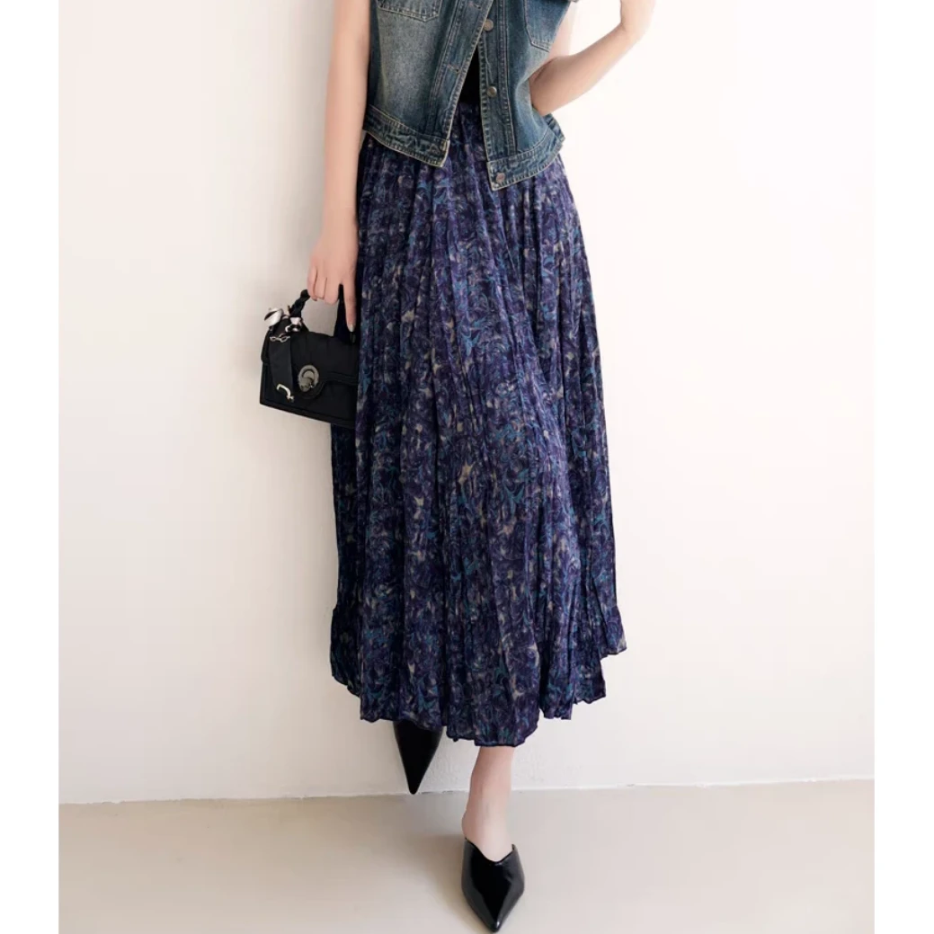 紫霞」春夏季时尚洋气遮肉显瘦碎花松紧腰百搭半身裙 长80