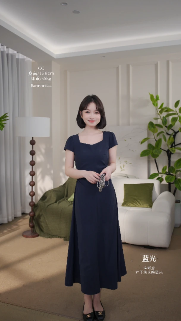 板栗西西【里约书店】夏季法式高级设计感小众气质短袖连衣裙长裙