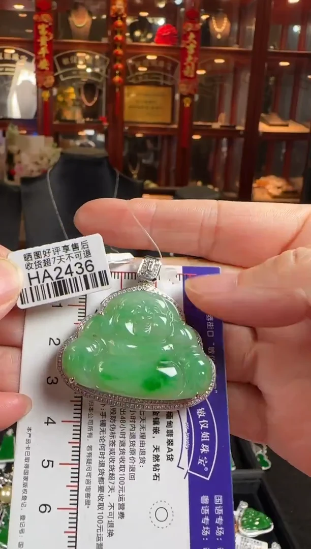 颈饰18K金镶嵌翡翠HA2436冰阳绿佛公