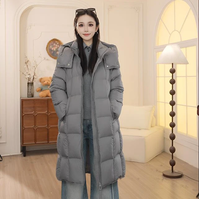 Basic House/百家好25冬季新款立领连帽中长款泡芙羽绒外套YDQ33