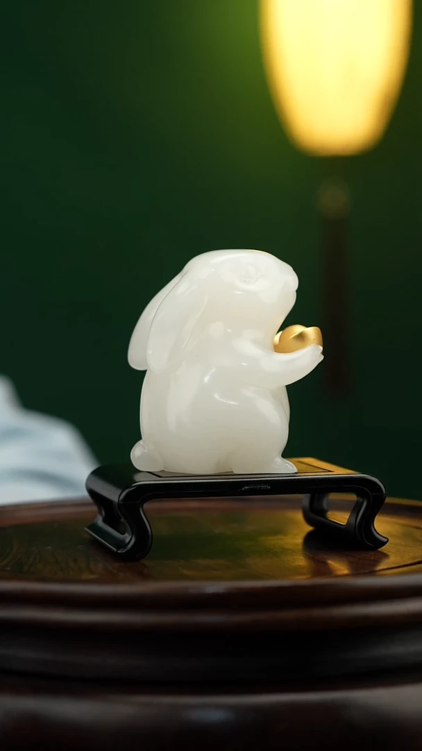 玉【玉兔呈祥】天然玉石摆件